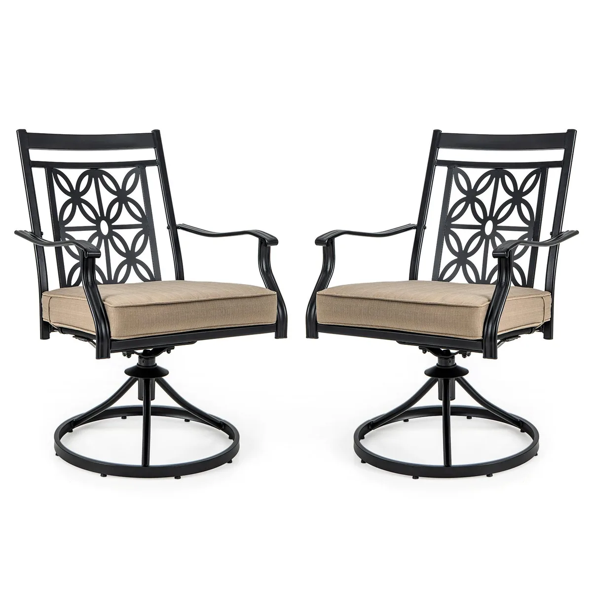 SlickBlue SlickBlue 2-Piece Patio Swivel Chair Set, Black, Blossom Pattern Backrest — product photo