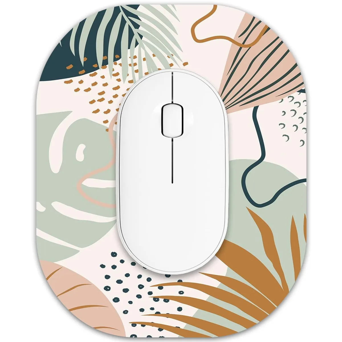 Atufsuat Small Mouse Pad 6 x 7 Inch Oval Green Leaves — product photo