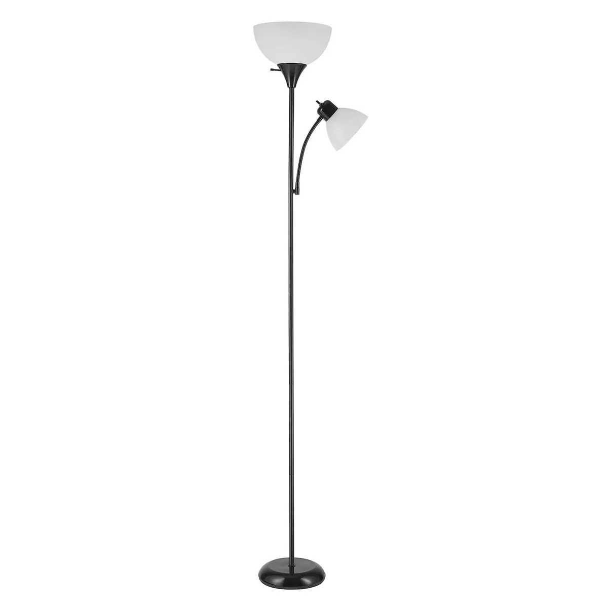 Black matte 72" torchiere floor lamp with adjustable gooseneck reading light