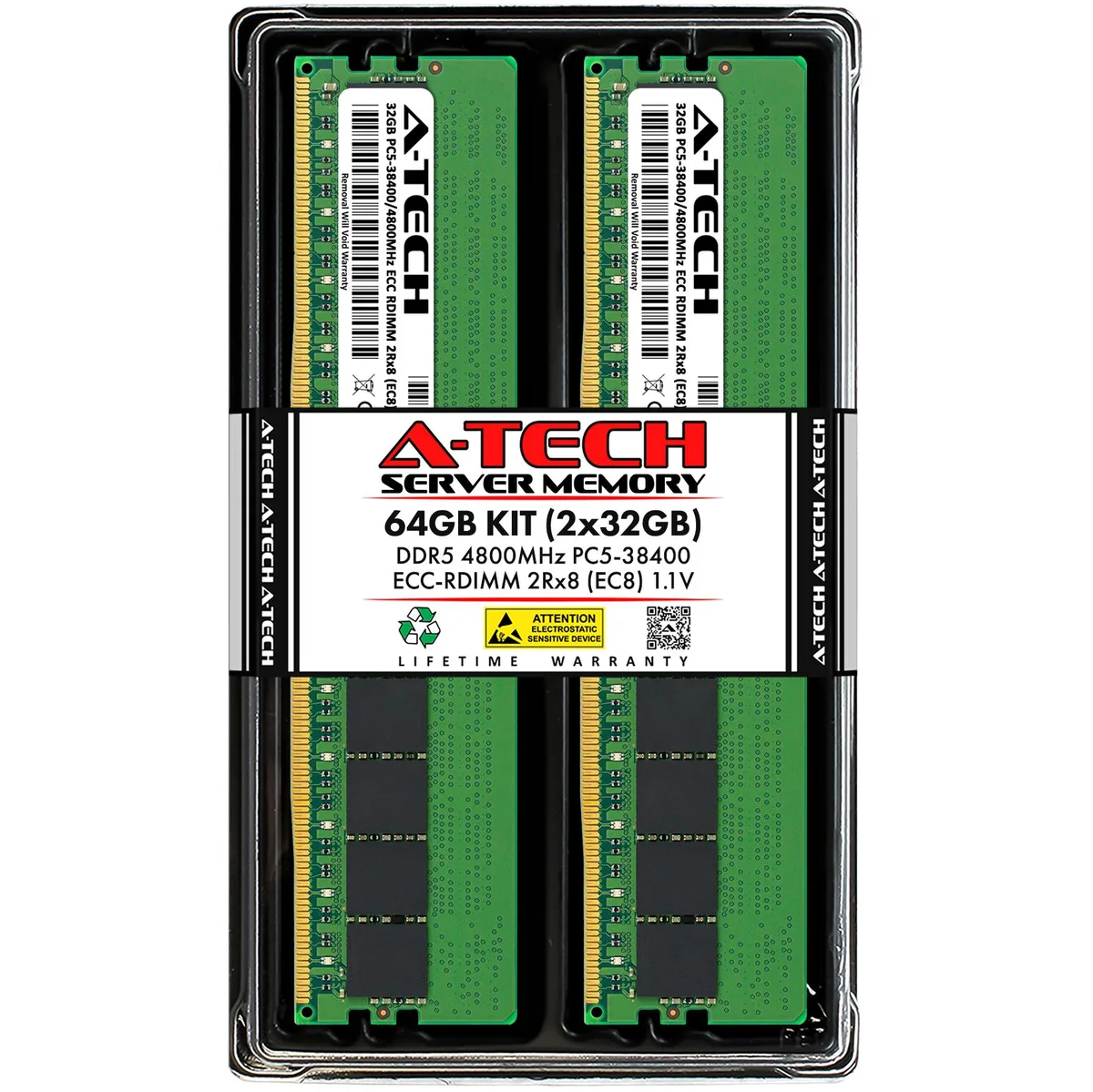 A-Tech A-Tech 64GB (2x32GB) DDR5-4800 EC8 RDIMM 2Rx8 memory upgrade — product photo
