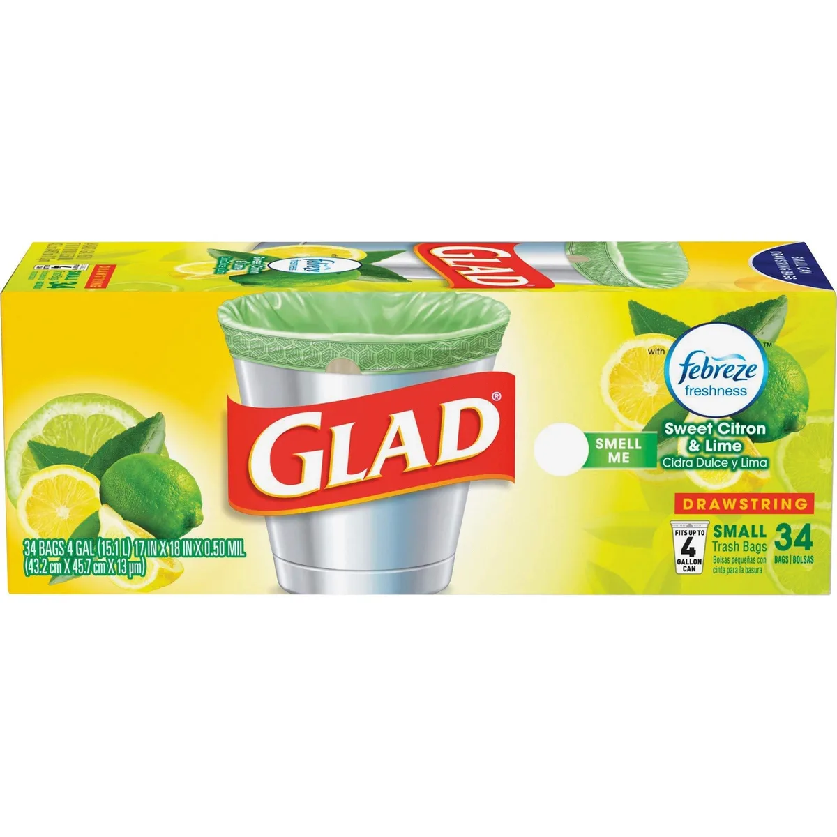 A green plastic box containing 34 small drawstring trash bags