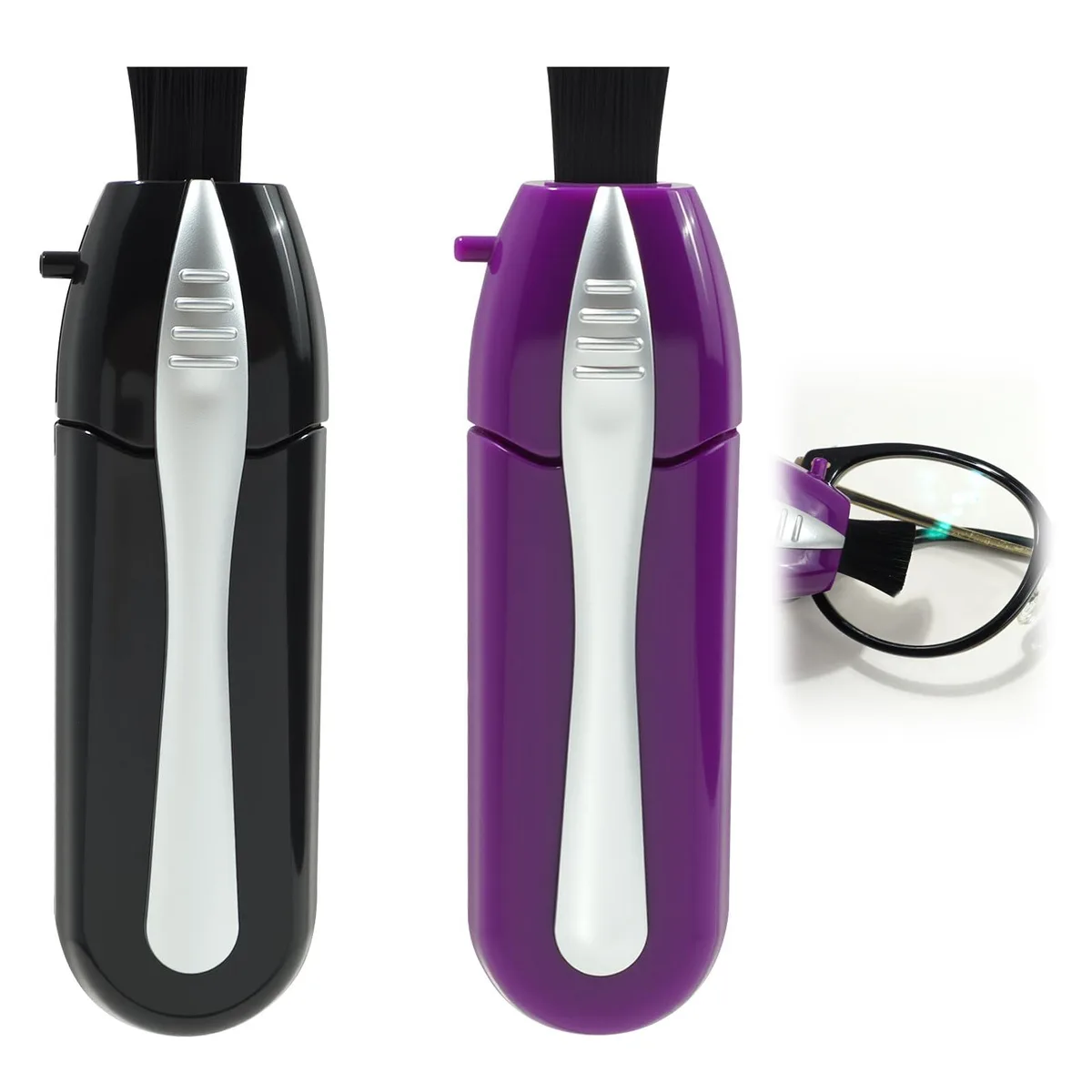 2PCS Eyeglass Cleaner Kit Portable Glasses Cleaning Tool Microfiber Brush Purple Black — product photo