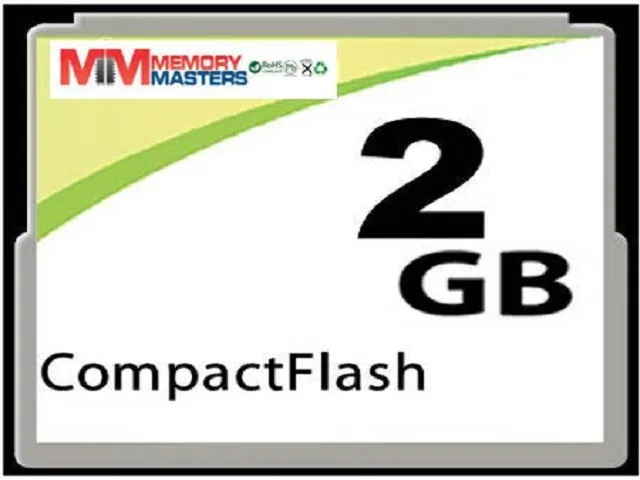 Rectangular CompactFlash card, dark casing, gold contacts visible, 42.8 by 36.4 by 3.3 millimetres