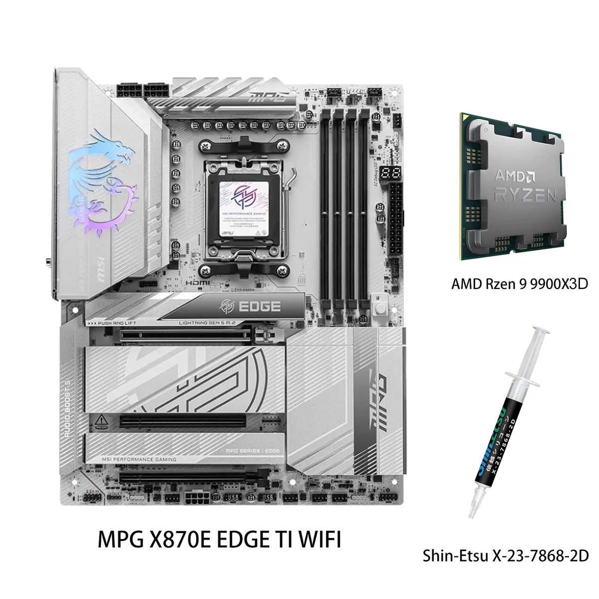 MSI MSI MPG X870E EDGE TI WIFI + Ryzen 9 9900X3D AMD motherboard combo — product photo