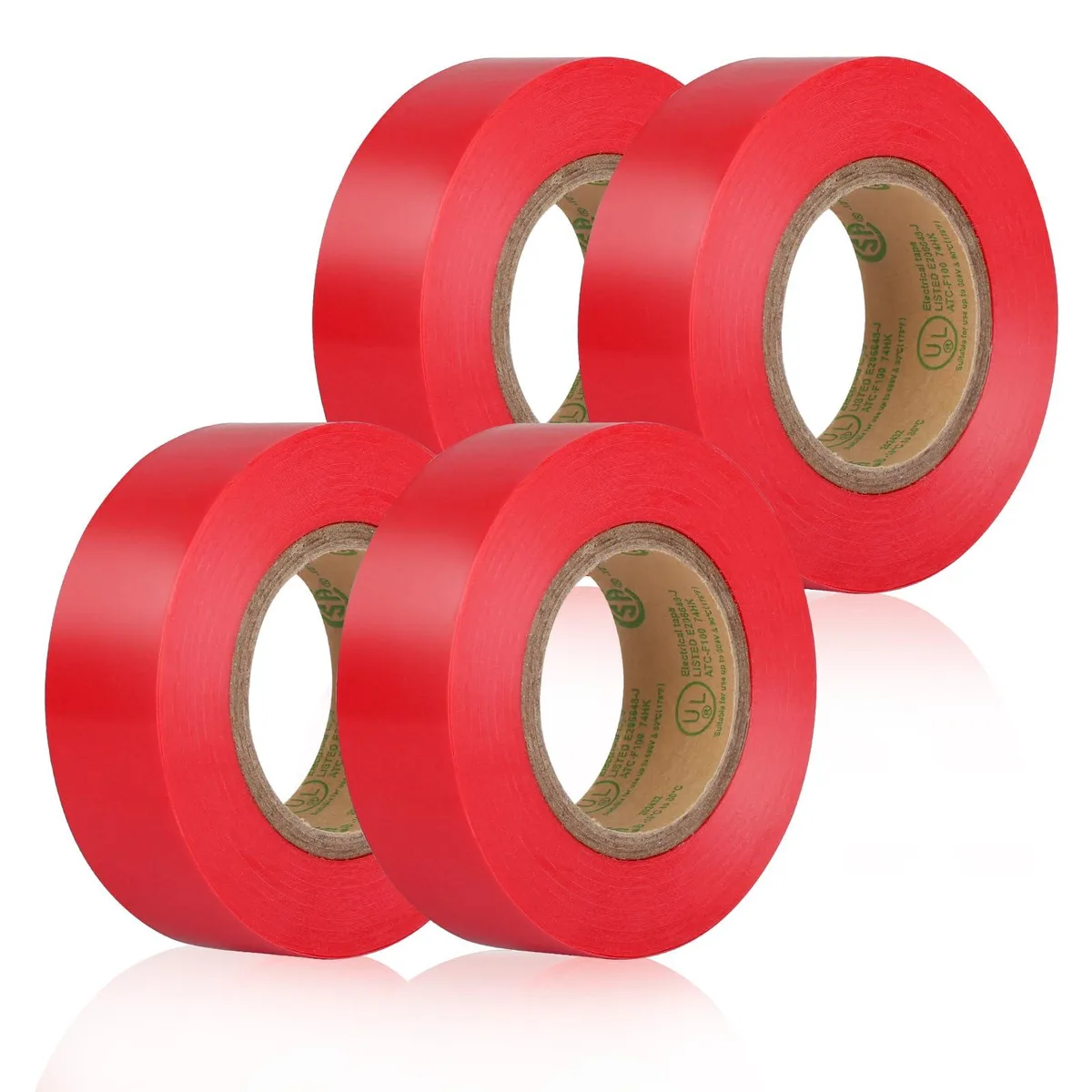 Four rolls of red PVC electrical tape, each 0.7 inches wide and 33 feet long