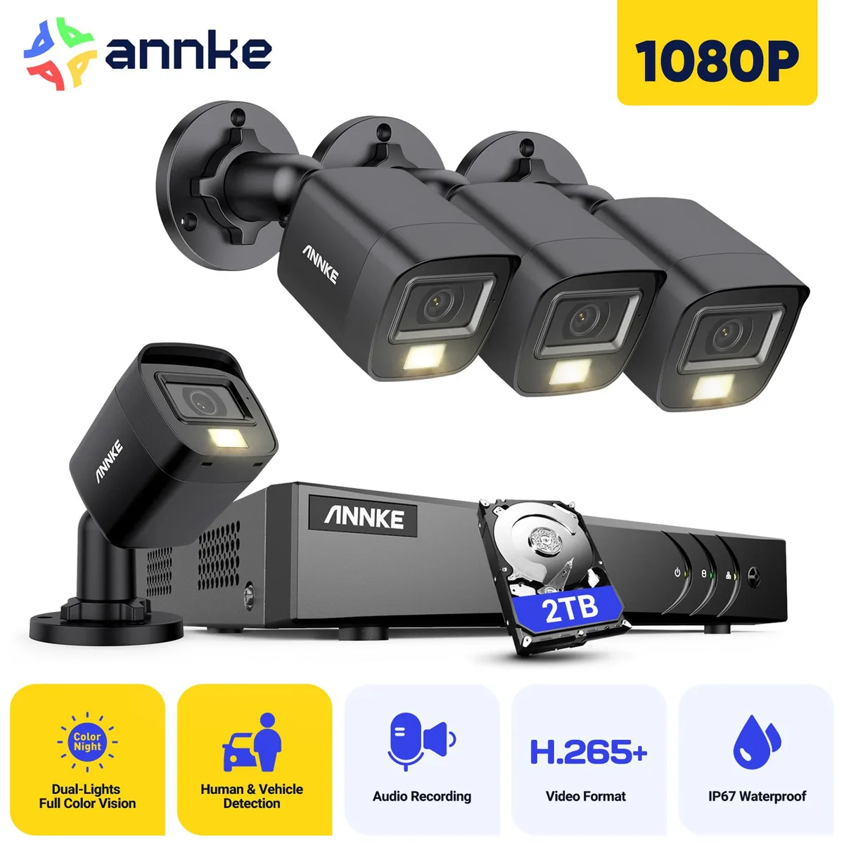 Annke Annke 8CH 5MP Lite DVR 4×1080P cameras 2TB HDD surveillance security system — product photo