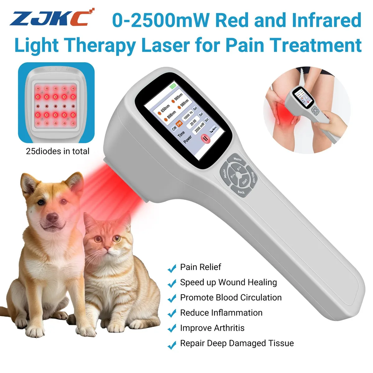 ZJKC ZJKC PMW2500 massager 24x7.5x7.5cm 3400mAh 650/808/905/980nm — product photo