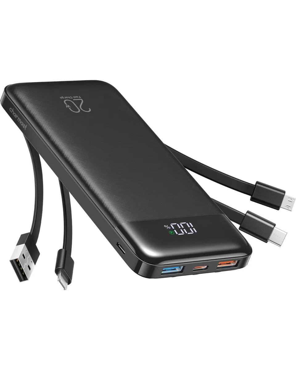  charmast C2065 20000mAh power bank 22.5W built-in cables black — product photo