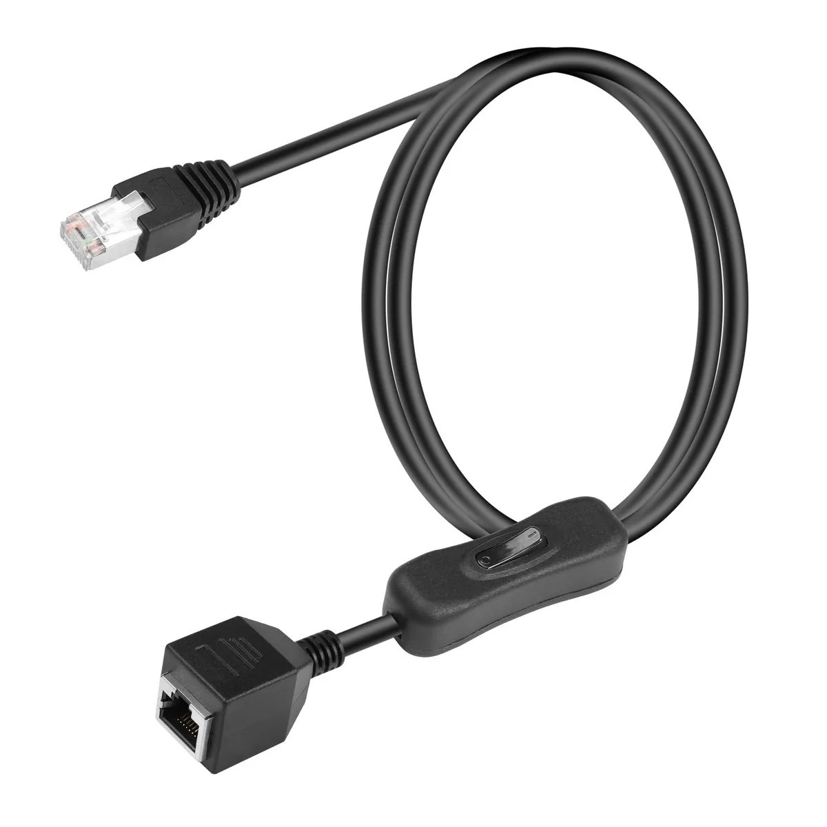 Black Cat6 Ethernet cable with 304 on/off switch, RJ45 male to female, 1M 3.3FT
