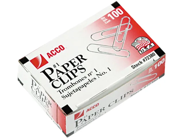 ACCO ACCO 72380 Paper Clip No. 1 Silver 100/Box 10 Boxes/Pack — product photo