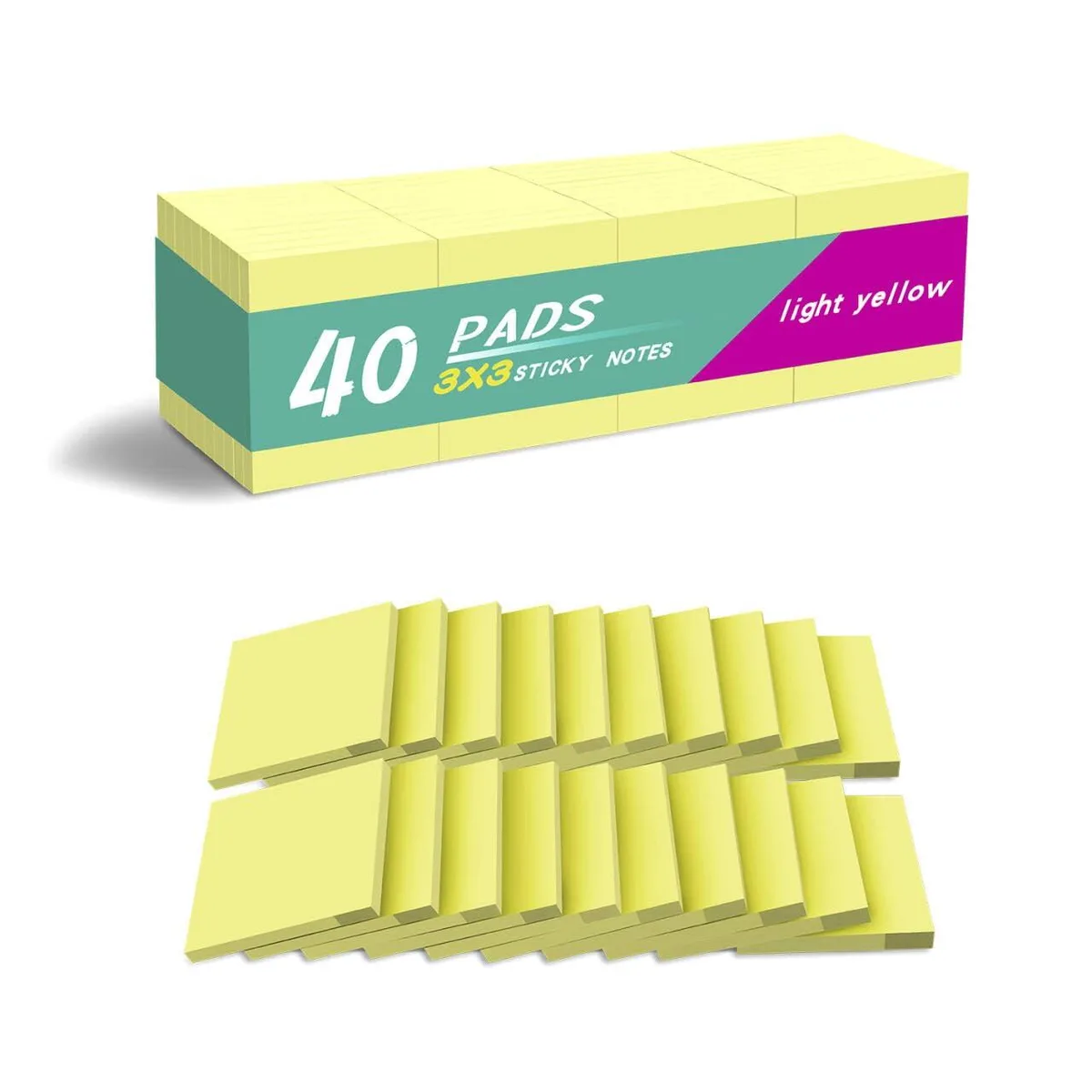 Stack of 40 square yellow sticky note pads, each 3 by 3 inches