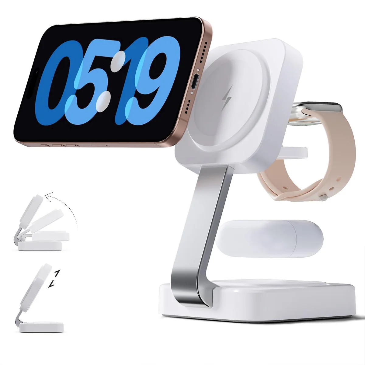 No Sew No Sew 3-in-1 Foldable Magnetic Charging Station White — product photo