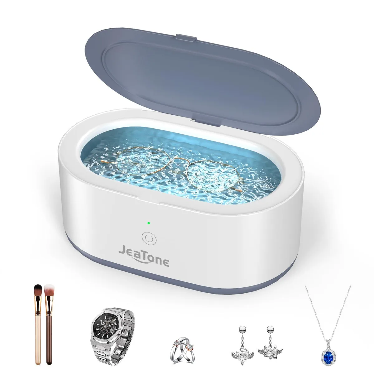 White rectangular ultrasonic cleaner with stainless steel tank and simple control panel