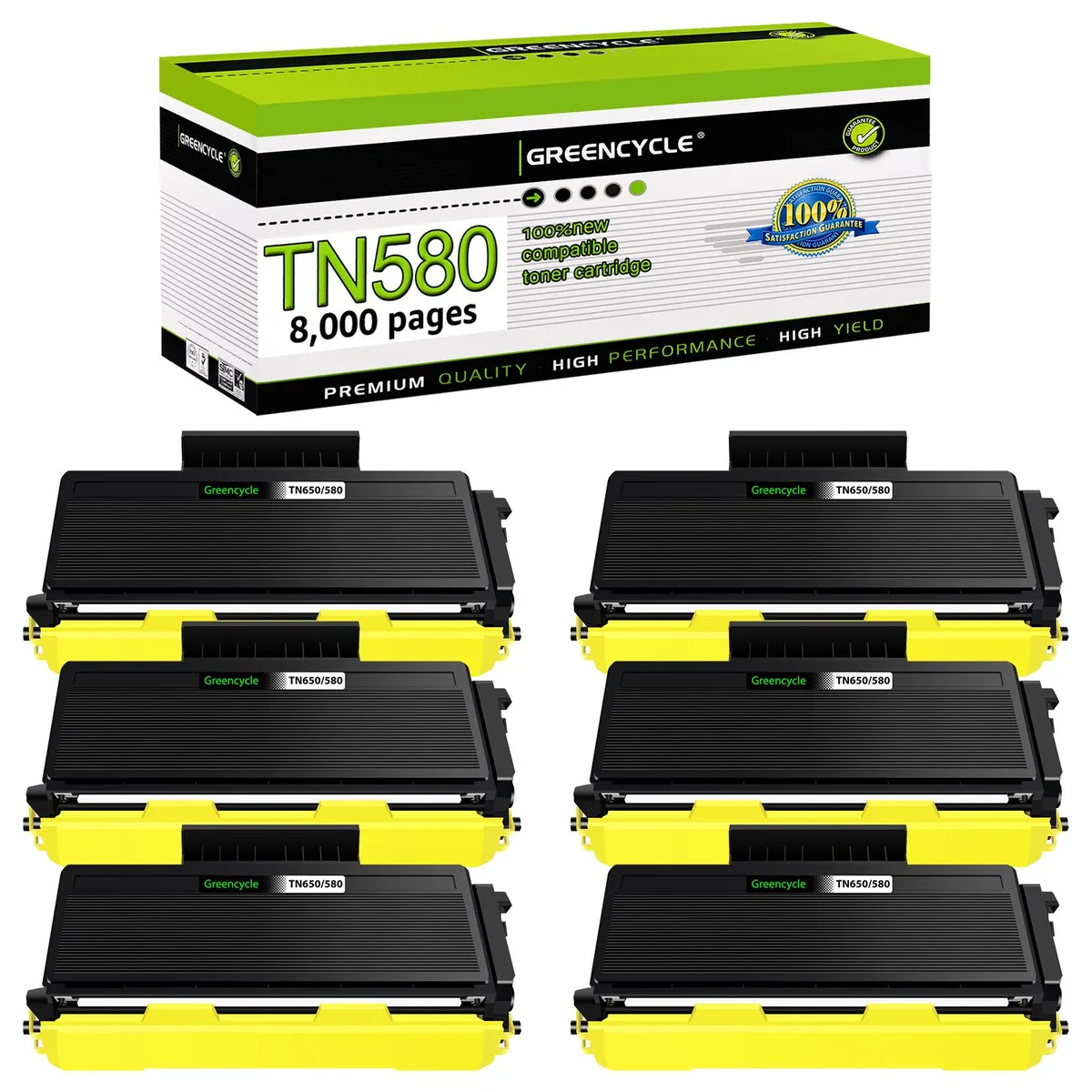 GREENCYCLE GREENCYCLE TN580 Compatible Toner Cartridge Black 6 Pack 8000 Pages — product photo