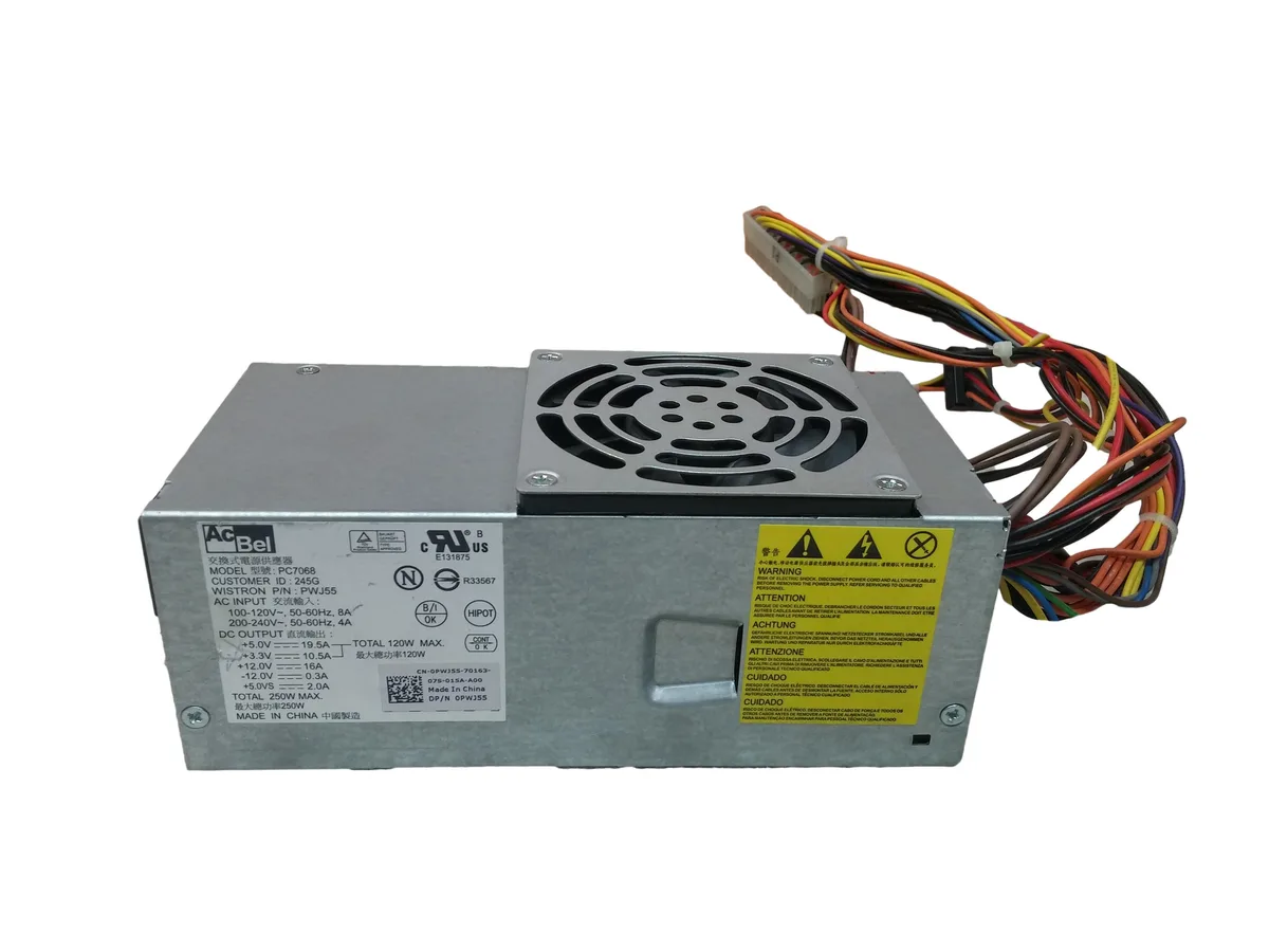 Silver rectangular SFF power supply unit with 24-pin connector