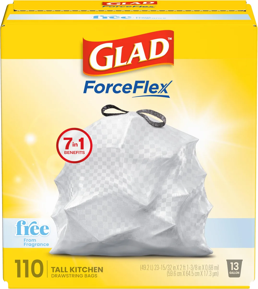 White rectangular plastic trash bags in a cardboard box