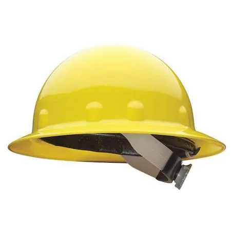 Yellow full-brim hard hat with eight-point swing ratchet suspension