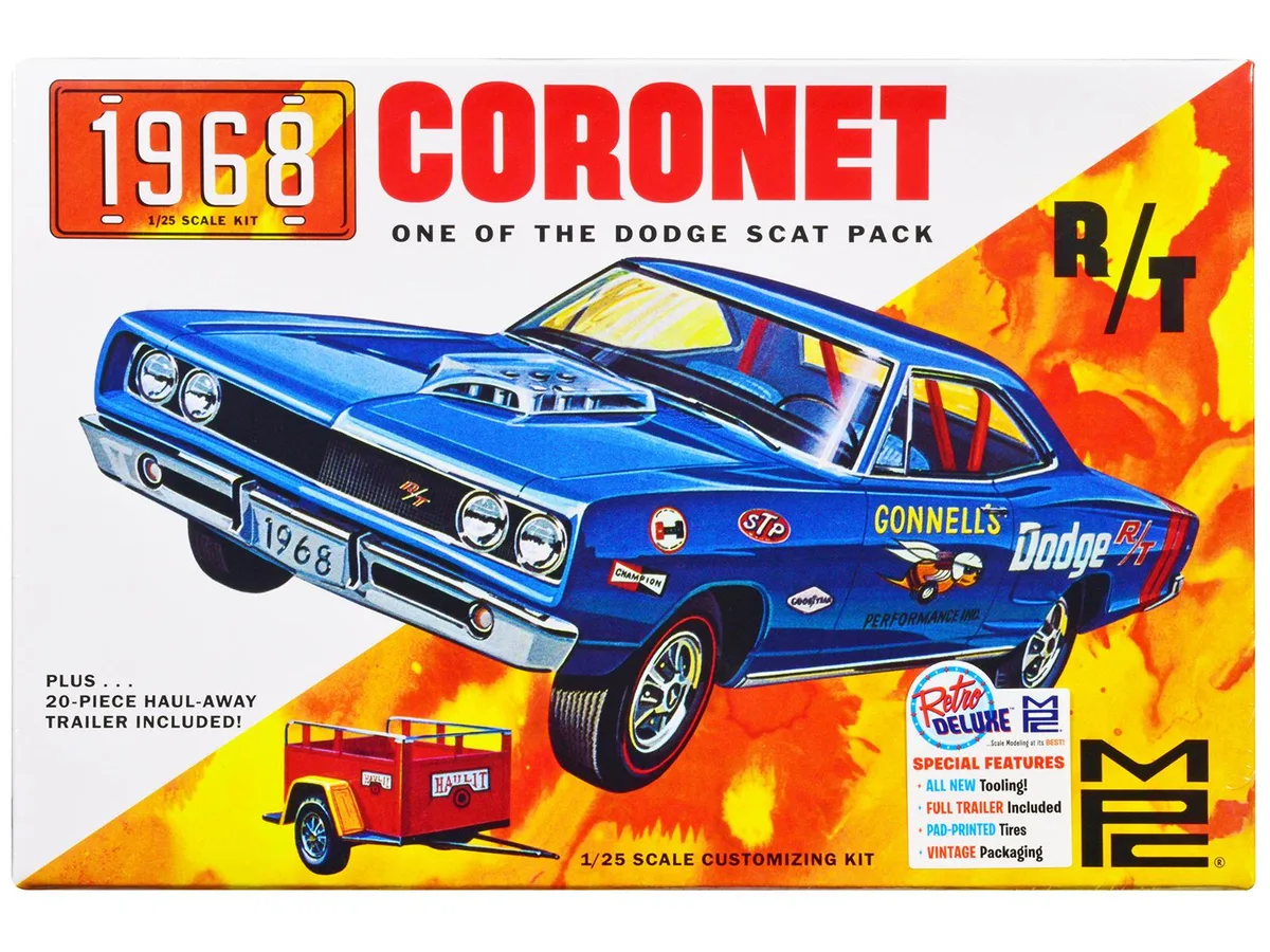 Mpc Mpc 1968 Dodge Coronet Hardtop with Trailer 1/25 Scale Model Kit — product photo