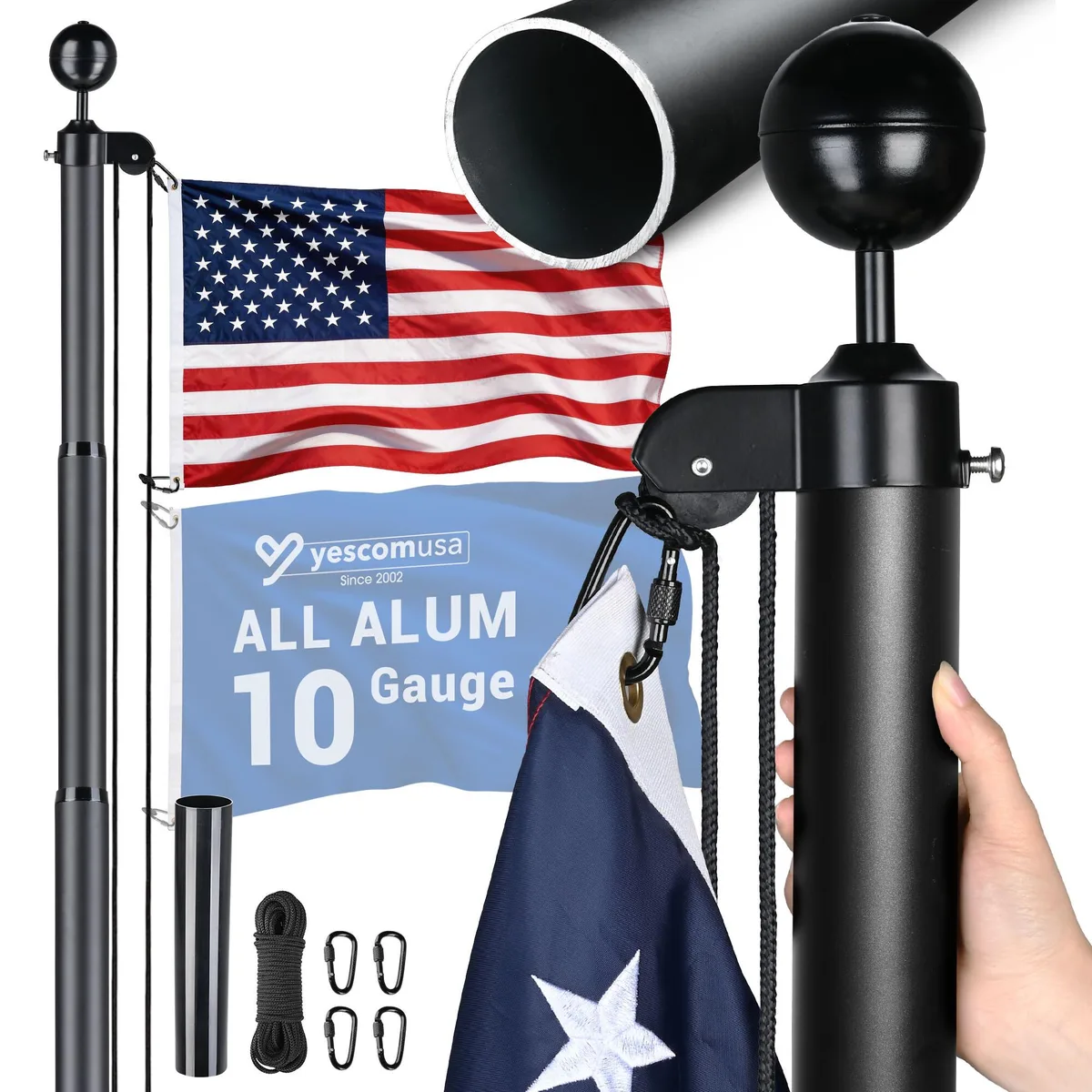 Yescom USA, Inc. Yescom USA, Inc. 22FLP023-30S25-06 30ft Sectional Flag Pole Kit 10 Gauge 2.5mm In Ground Sleeve Flag — product photo