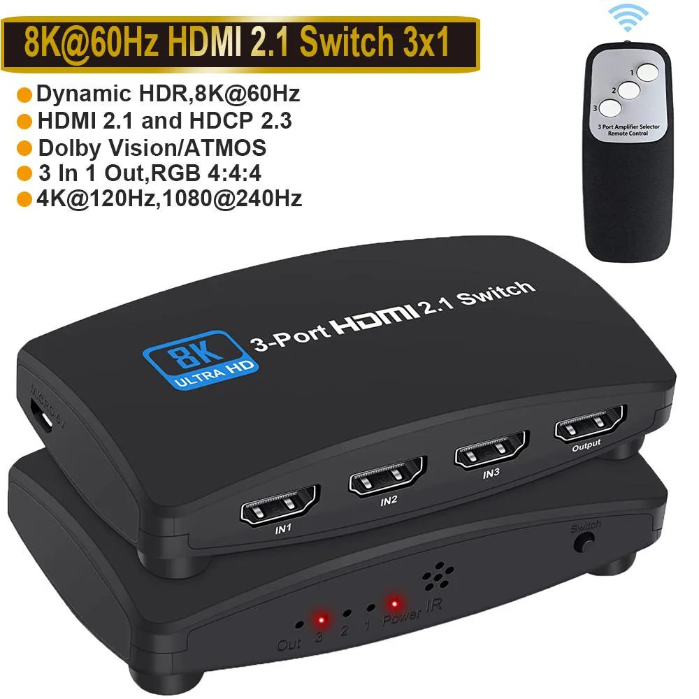 AUBEAMTO AUBEAMTO 8K@60Hz HDMI 2.1 Switch 3-in-1-Out with Remote — product photo