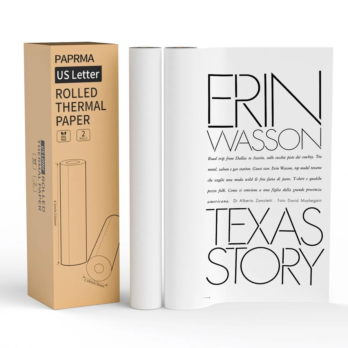  PAPRMA Thermal Paper 8.5 x 11 in 2 Rolls 50 Sheets — product photo
