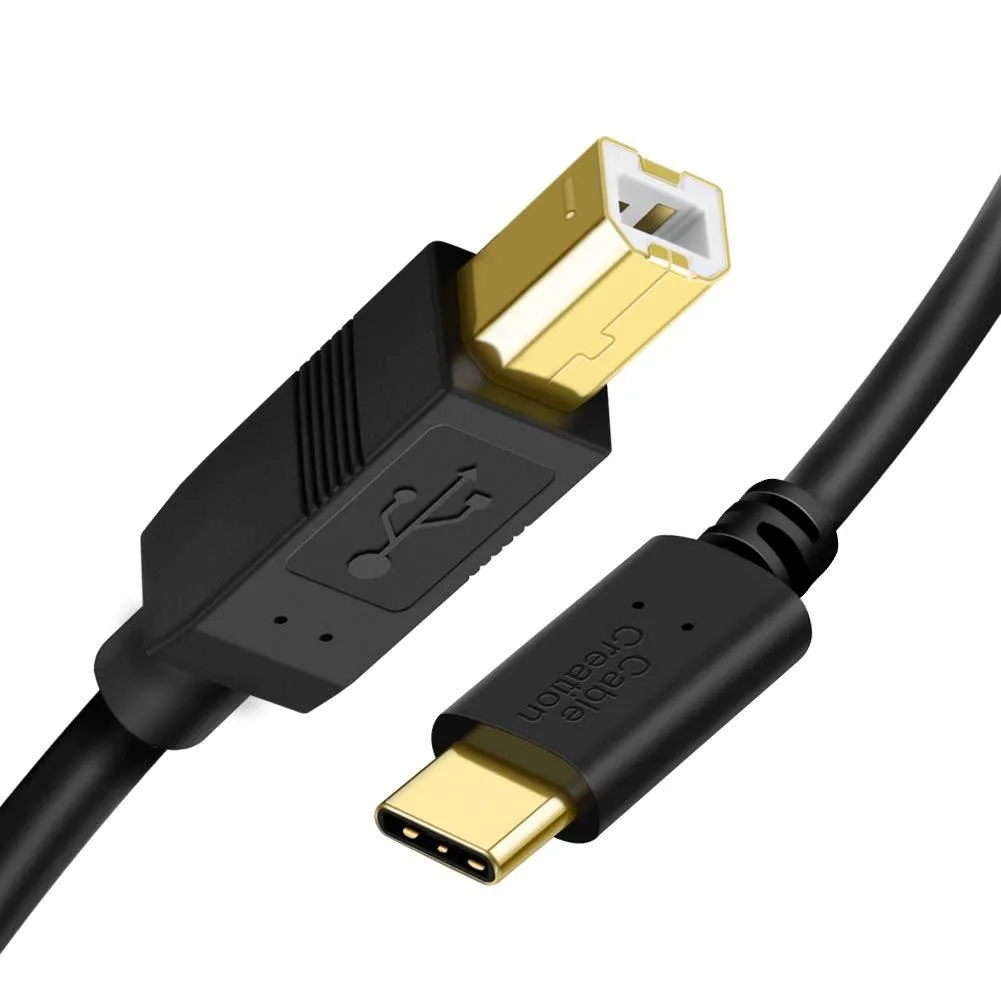 Two black USB-C to USB-B cables, 3.3 ft, male-to-male connectors, 480 Mbps