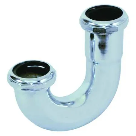White chrome-plated brass J-bend drain trap with slip connections