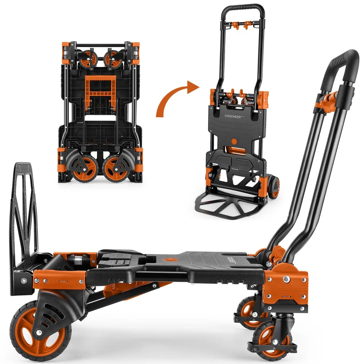  COOCHEER 330LB Folding Hand Truck 2-in-1 Dolly Orange — product photo
