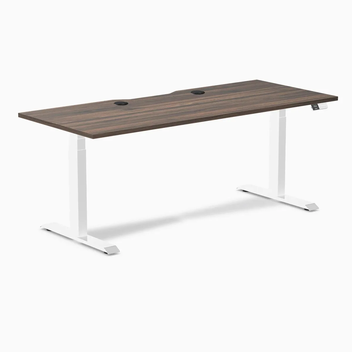 Desky Desky Dual Scalloped Sit Stand Desk Jarrah Legno White 70.9 x 29.5 in — product photo