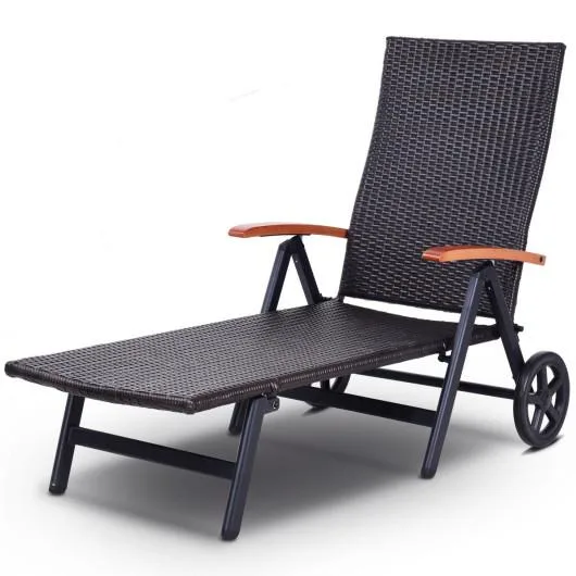 SlickBlue SlickBlue Folding Aluminum Rattan Recliner Wheels Brown — product photo