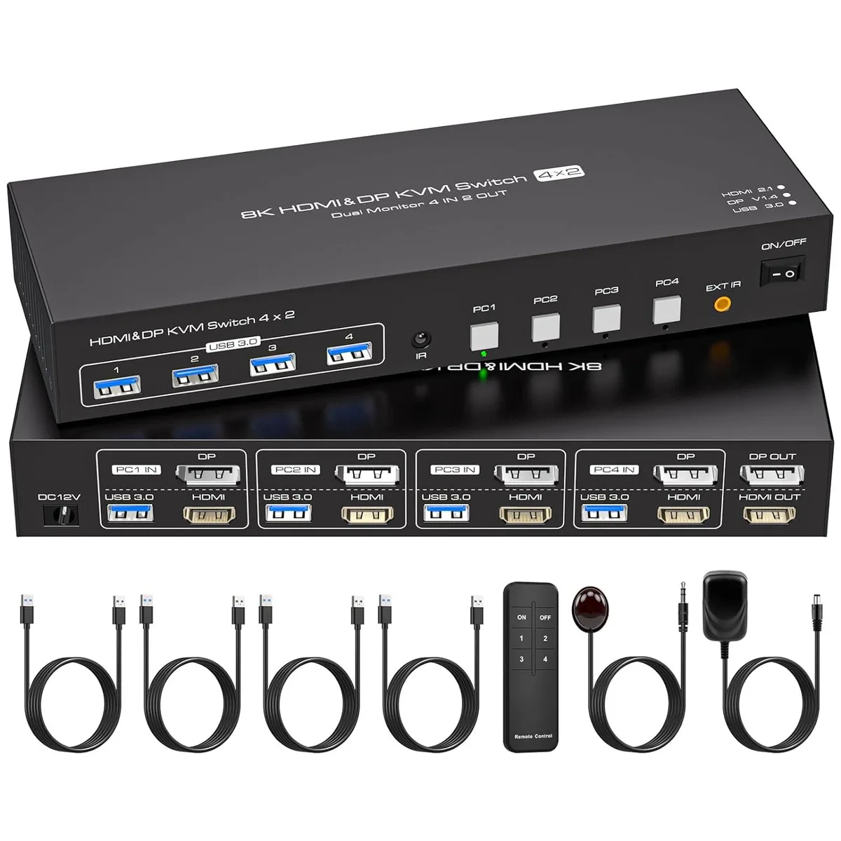 Jansicotek Jansicotek SW245-1DP1HD 4×2 KVM Switch 8K60Hz — product photo