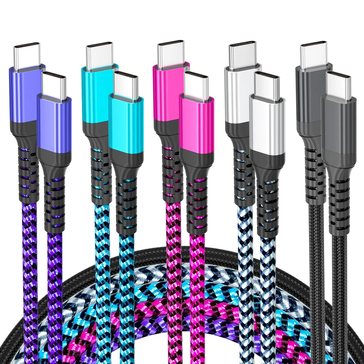  Belkin HEPU-typec26 USB-C to USB-C cable 5-pack 3/3/3/6/6 ft 60W orange — product photo