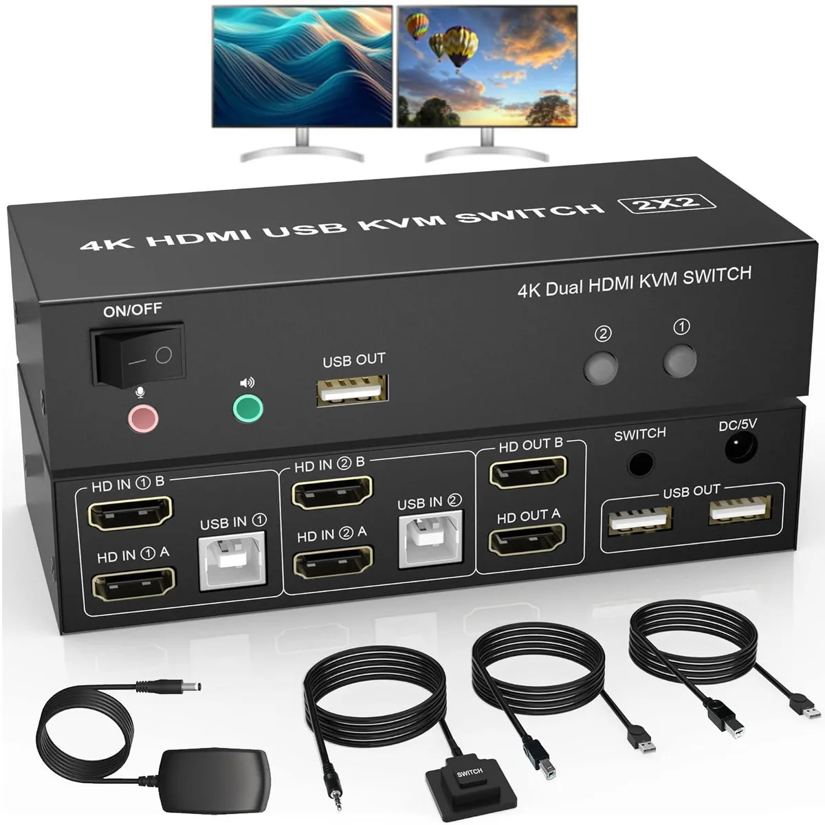 WRIARICH WRIARICH Dual Monitor KVM Switch 2 Port 4K@60Hz 3 USB 2.0 Audio — product photo
