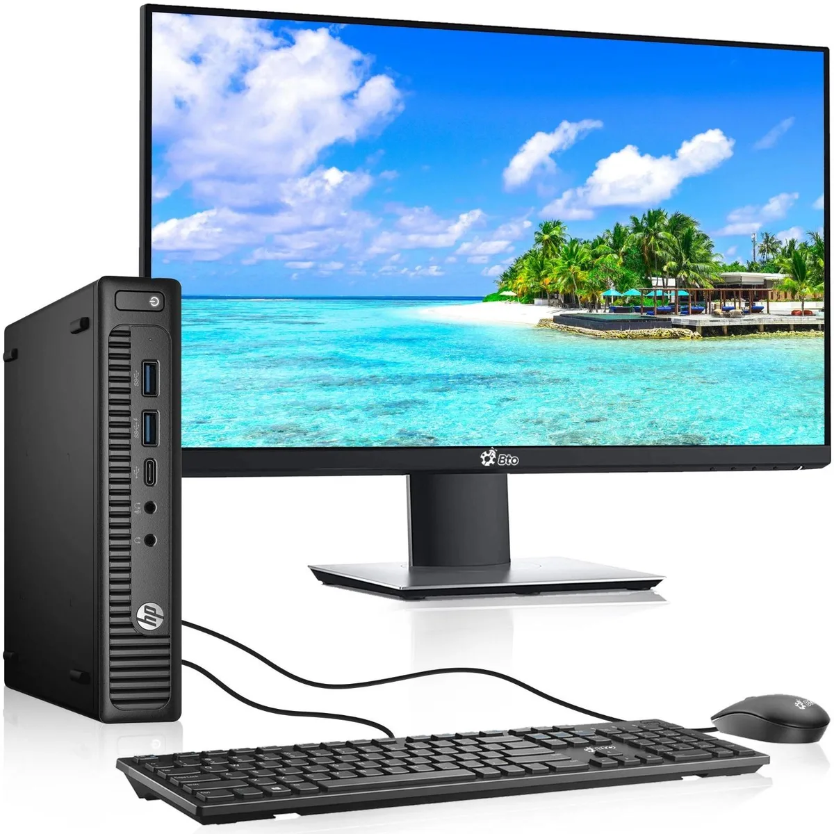 HP HP ProDesk 600 G2 Mini desktop PC i3-6100T 3.20 GHz 8 GB DDR4 128 GB NVMe 22" monitor Win 11 Pro — product photo