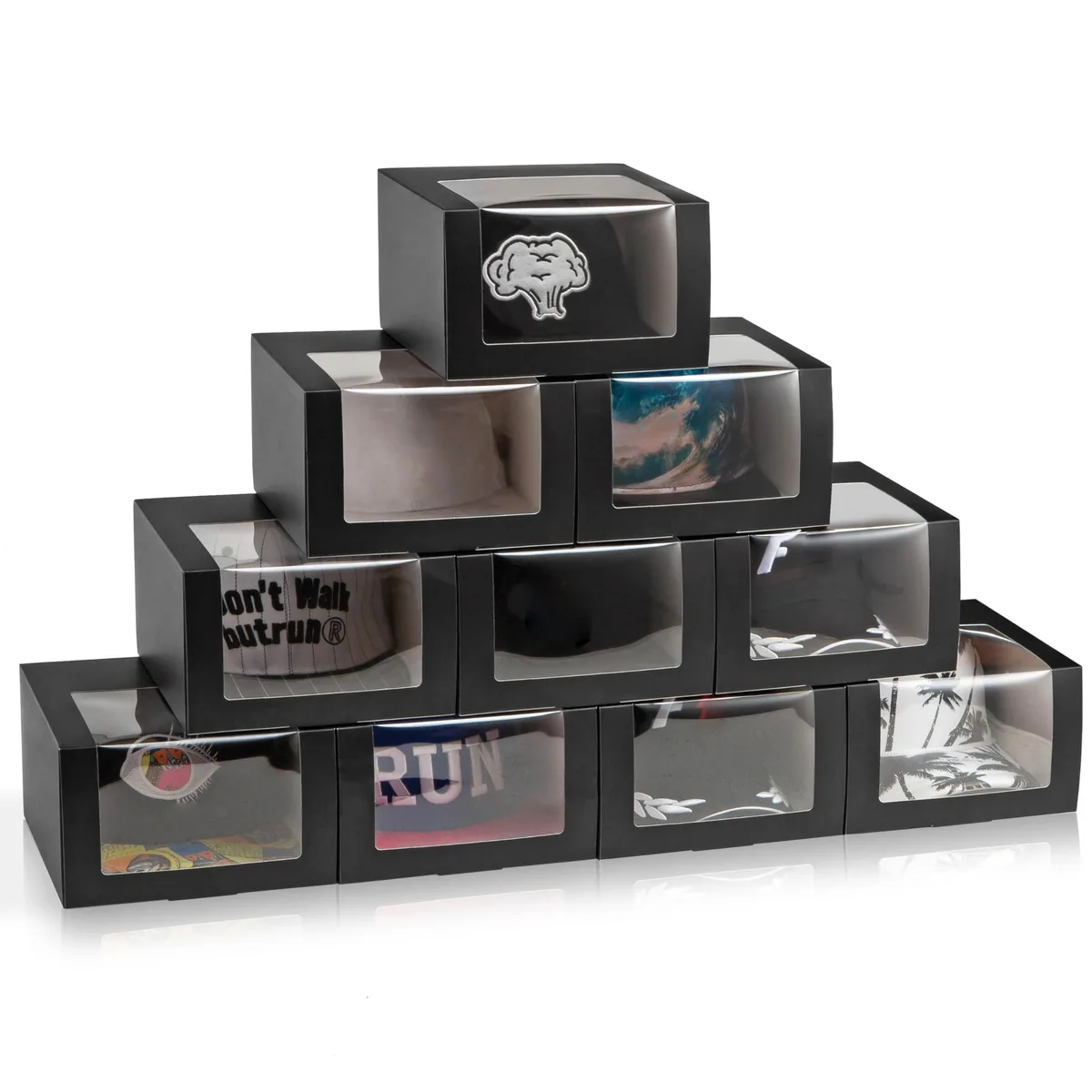 Black Gift Boxes with Window for Hat Storage, 7.8" x 7.8" x 4.8", 10 Pack — product photo