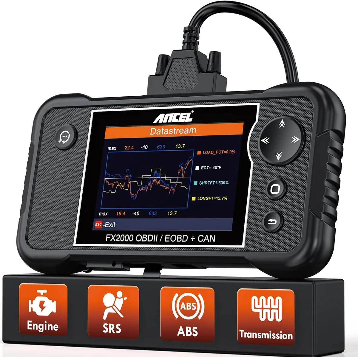 Handheld OBD2 scanner with colour screen and cable