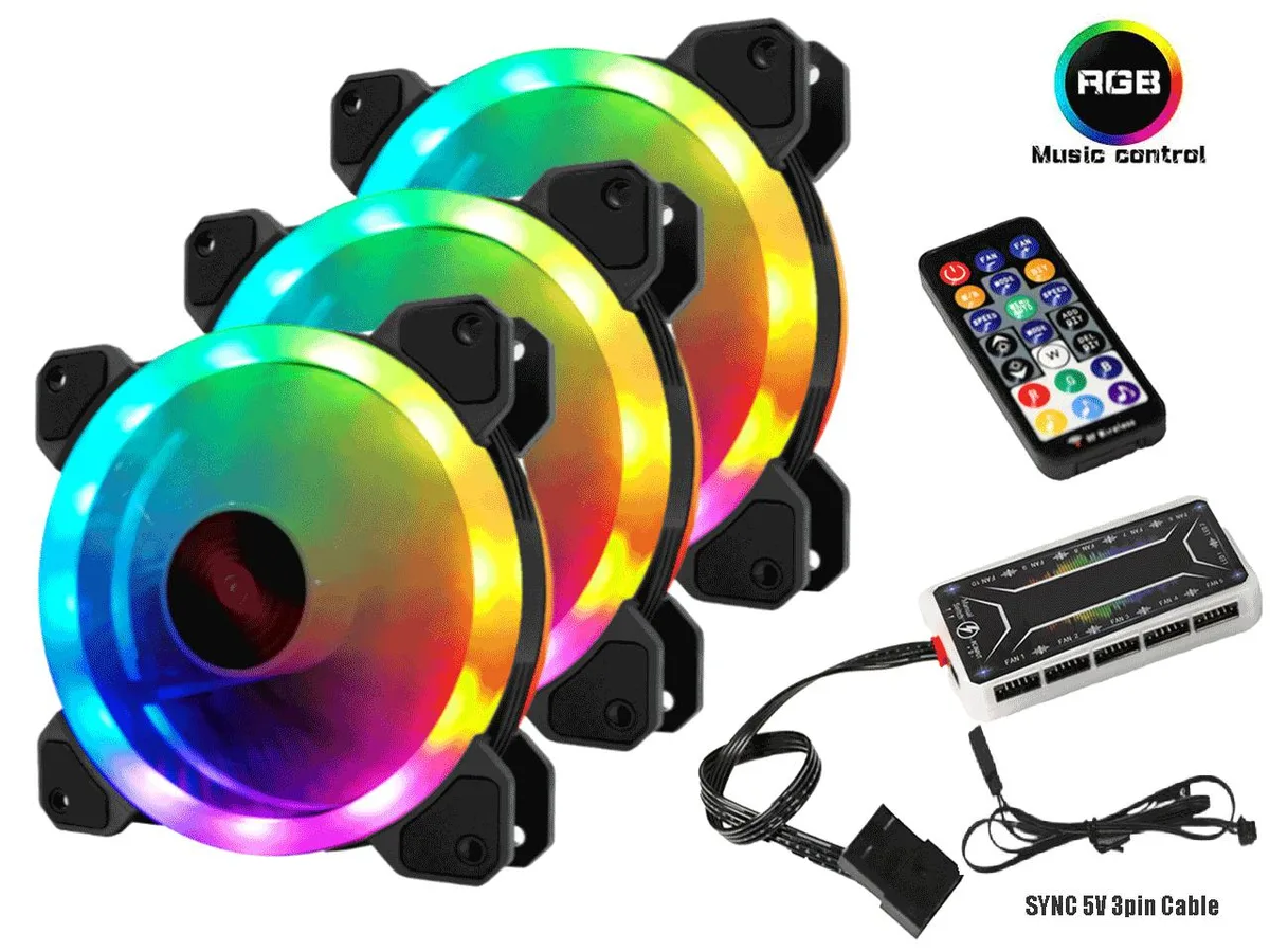 TROPRO TROPRO RGB 120mm Case Fans 3-Pack with RF Remote Hub — product photo