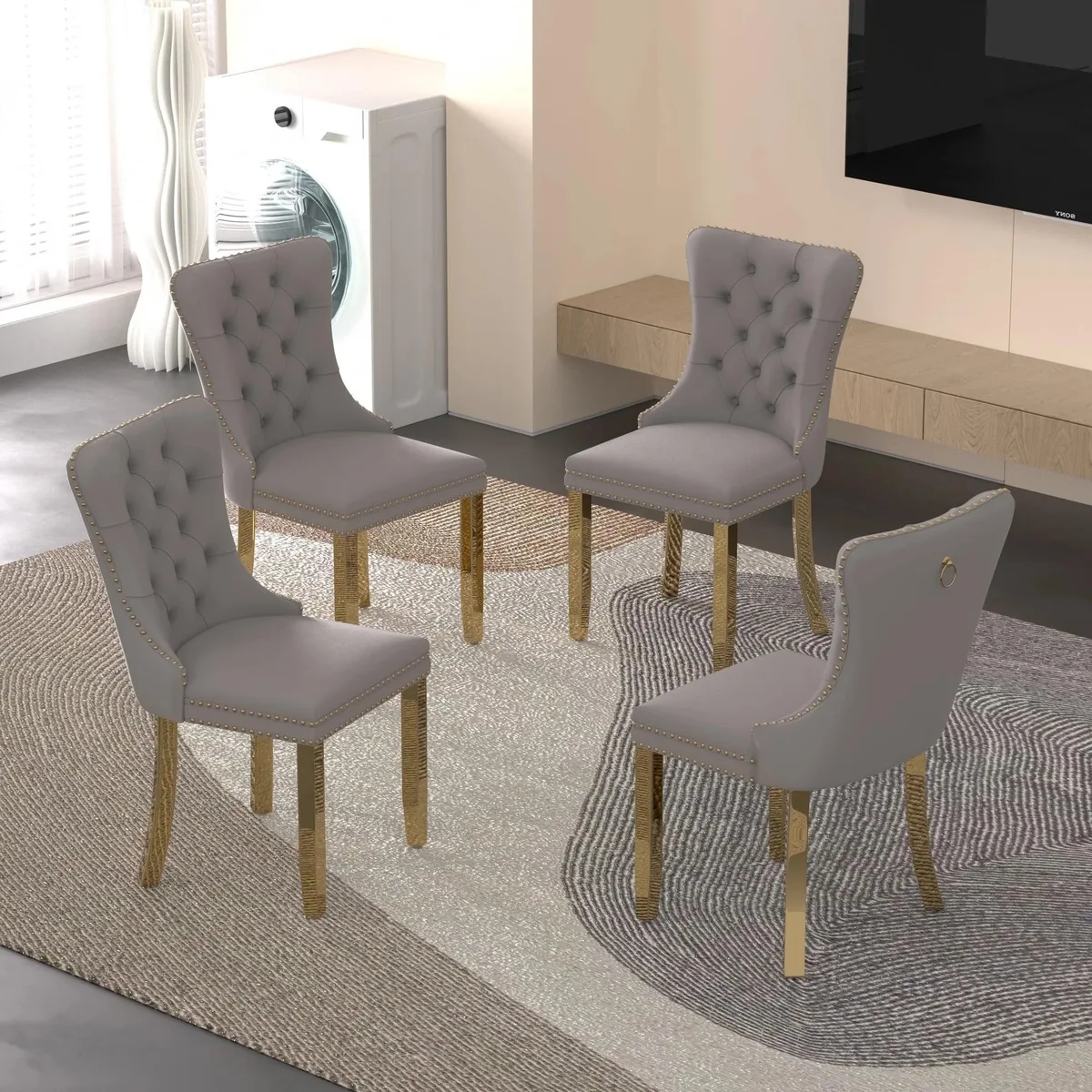 Sumdeal Sumdeal Velvet Dining Chairs Set of 4 Gray Golden Leg 24.60" x 19.70" x 37.50 — product photo
