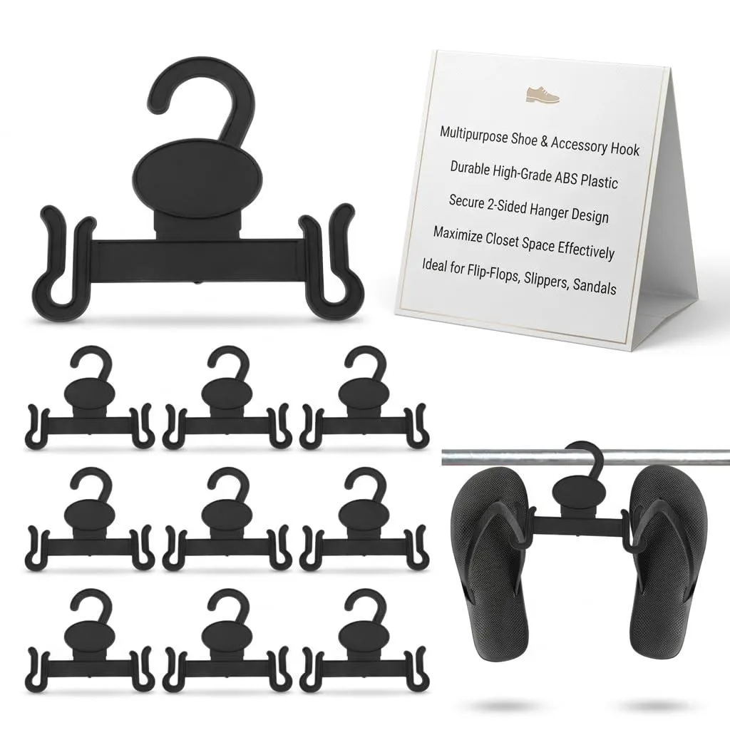 Thirty black plastic slipper hooks, slim profile, retail display pack