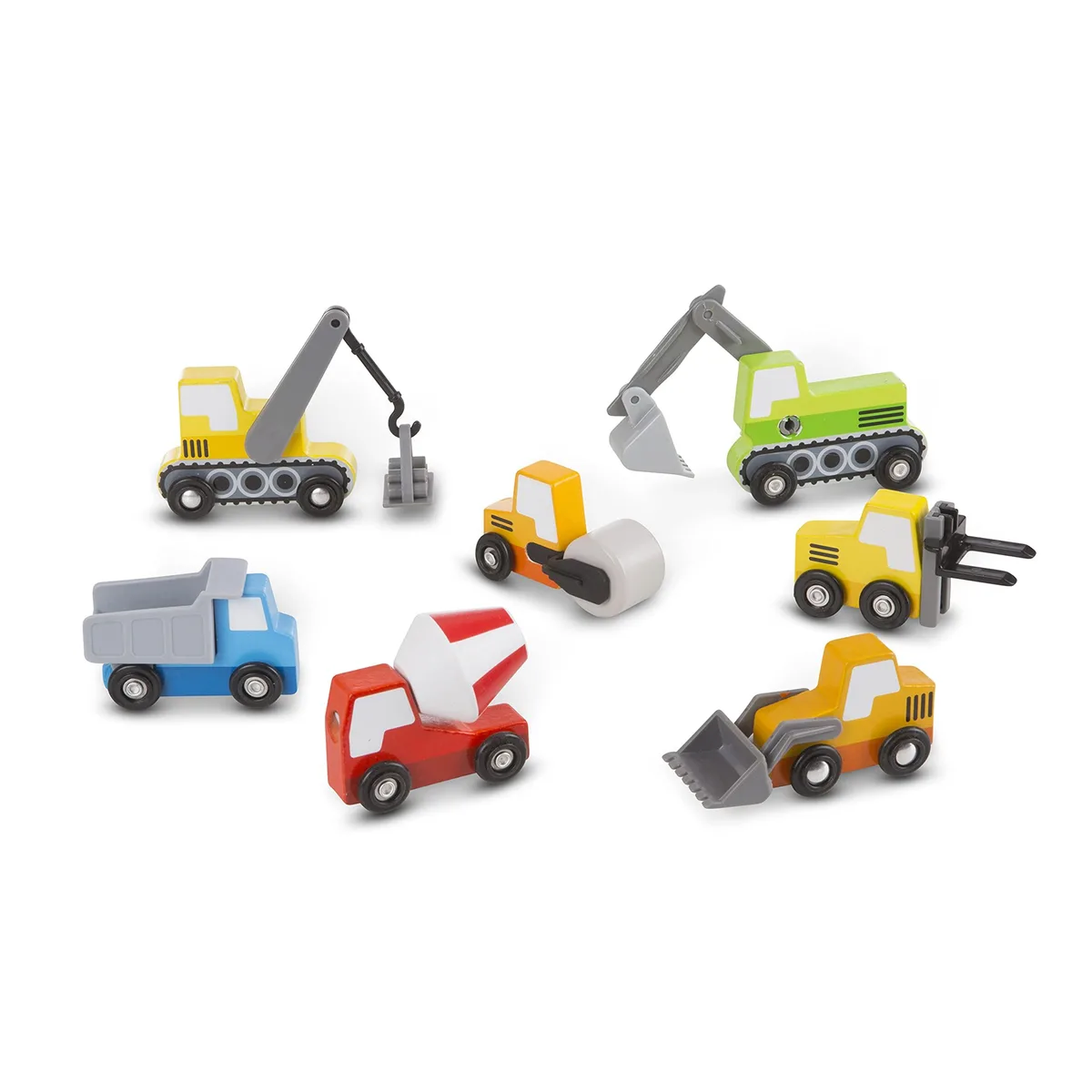  Melissa &amp; Doug Wooden Construction Vehicles Toy Storage 8 pcs — product photo