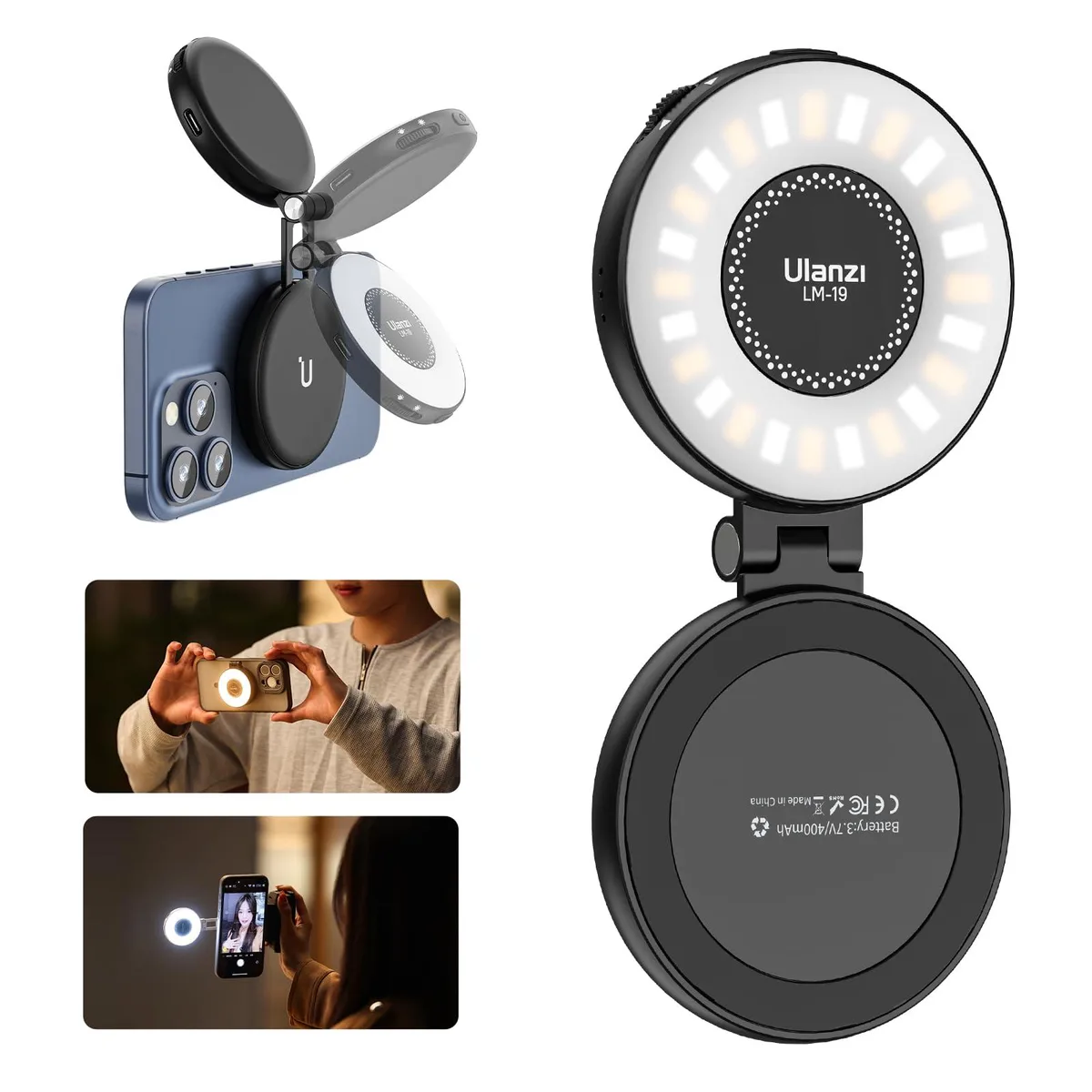 ULANZI LM19 Magnetic Selfie Light 2500K-8500K CRI95+ Black — product photo