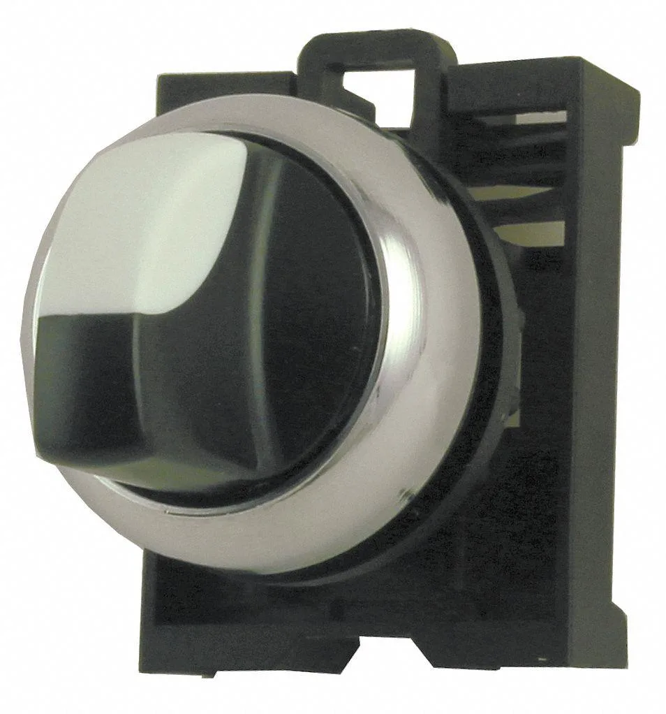 Eaton 22 mm black selector switch, short handle, chrome bezel