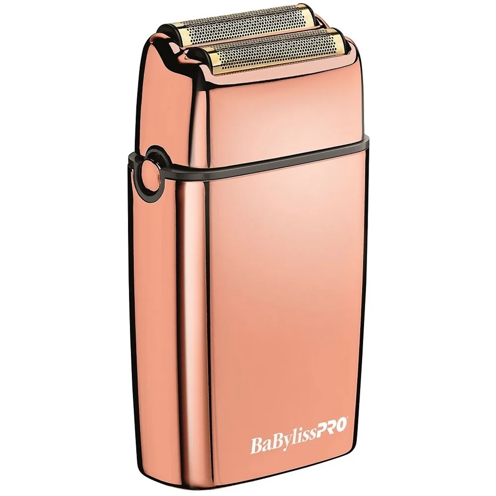 All-metal rose gold double foil shaver with storage pouch