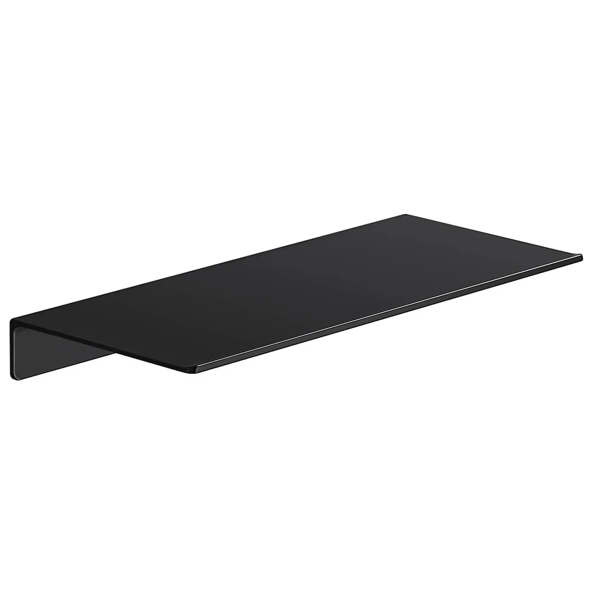 Black aluminum floating wall shelf, 12 inch wide, matte finish