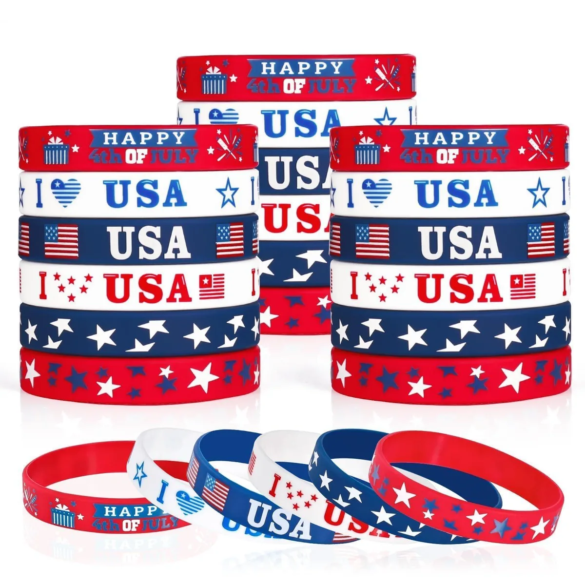  Genuvi Patriotic Rubber Bracelets 30PCS Red White Blue — product photo