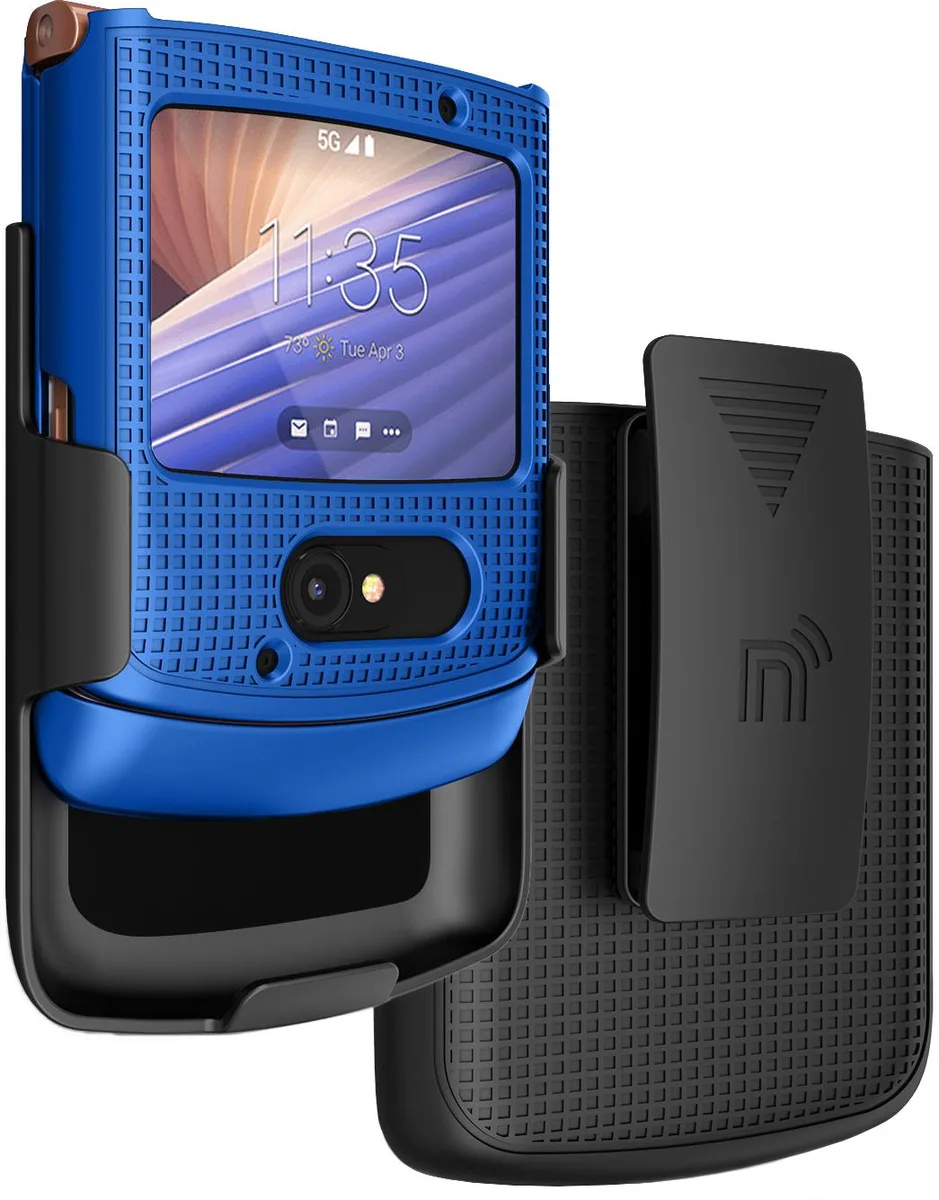 Nakedcellphone Nakedcellphone Grid Case + Belt Clip Holster Combo Cobalt Blue for Motorola RAZR 5G (2020) XT2071 — product photo
