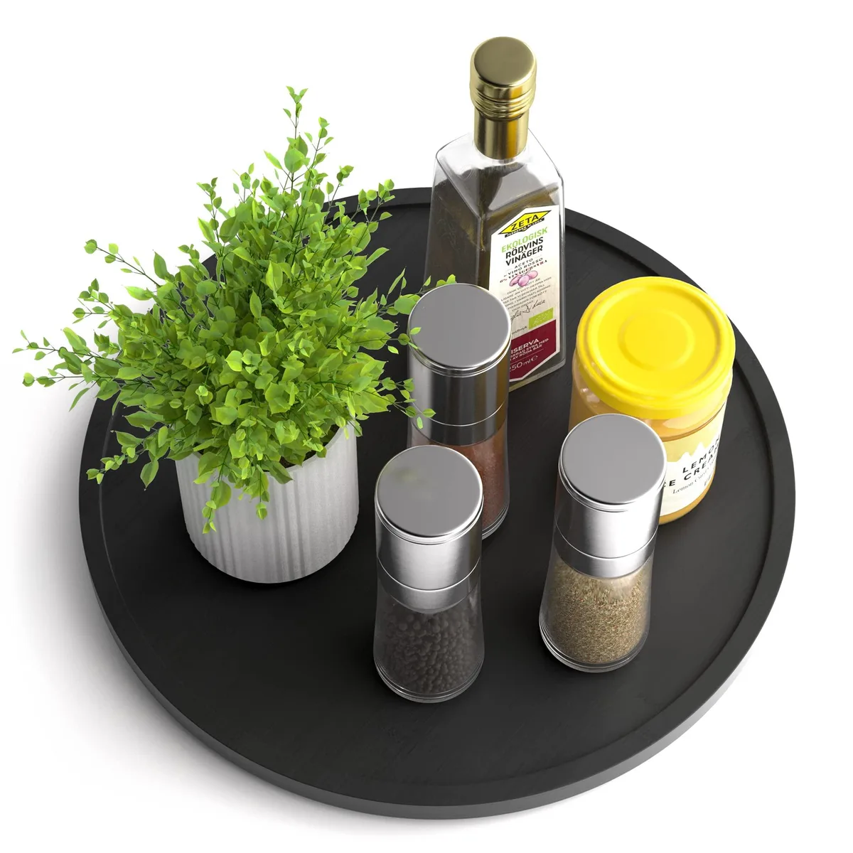 Black bamboo 12 inch lazy susan turntable with non-skid base