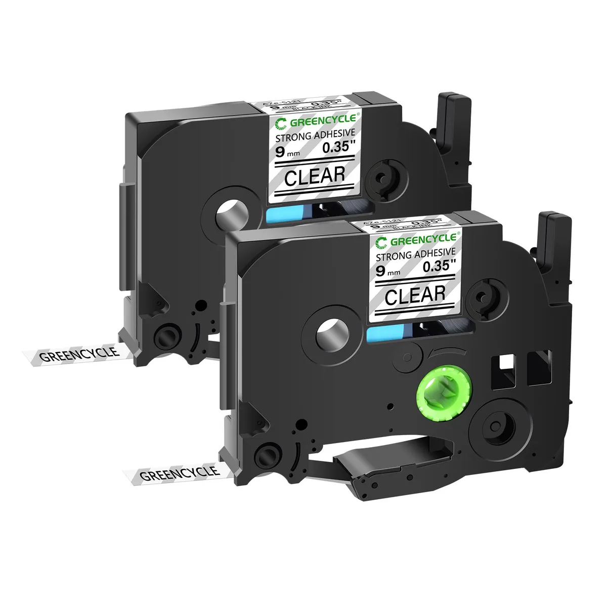 GREENCYCLE GREENCYCLE TZe-S121 9mm Black on Clear labelmaker tape 2 pack — product photo
