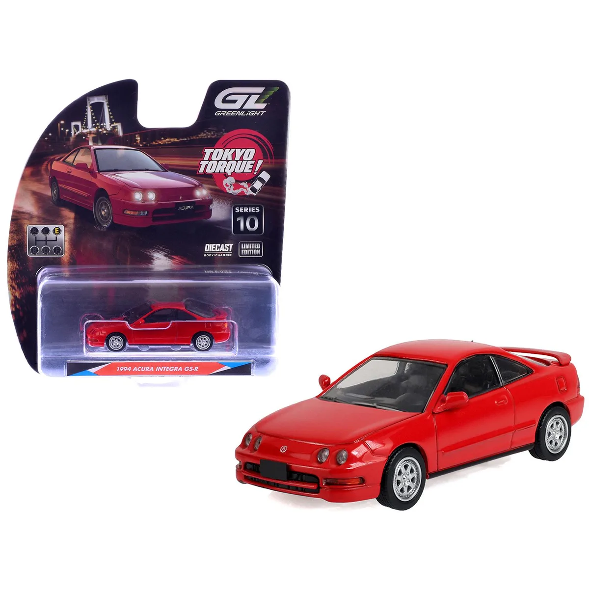 GREENLIGHT GREENLIGHT 1994 Acura Integra GS-R Milano Red "Tokyo Torque" Series 10 1/64 Diecast Car — product photo