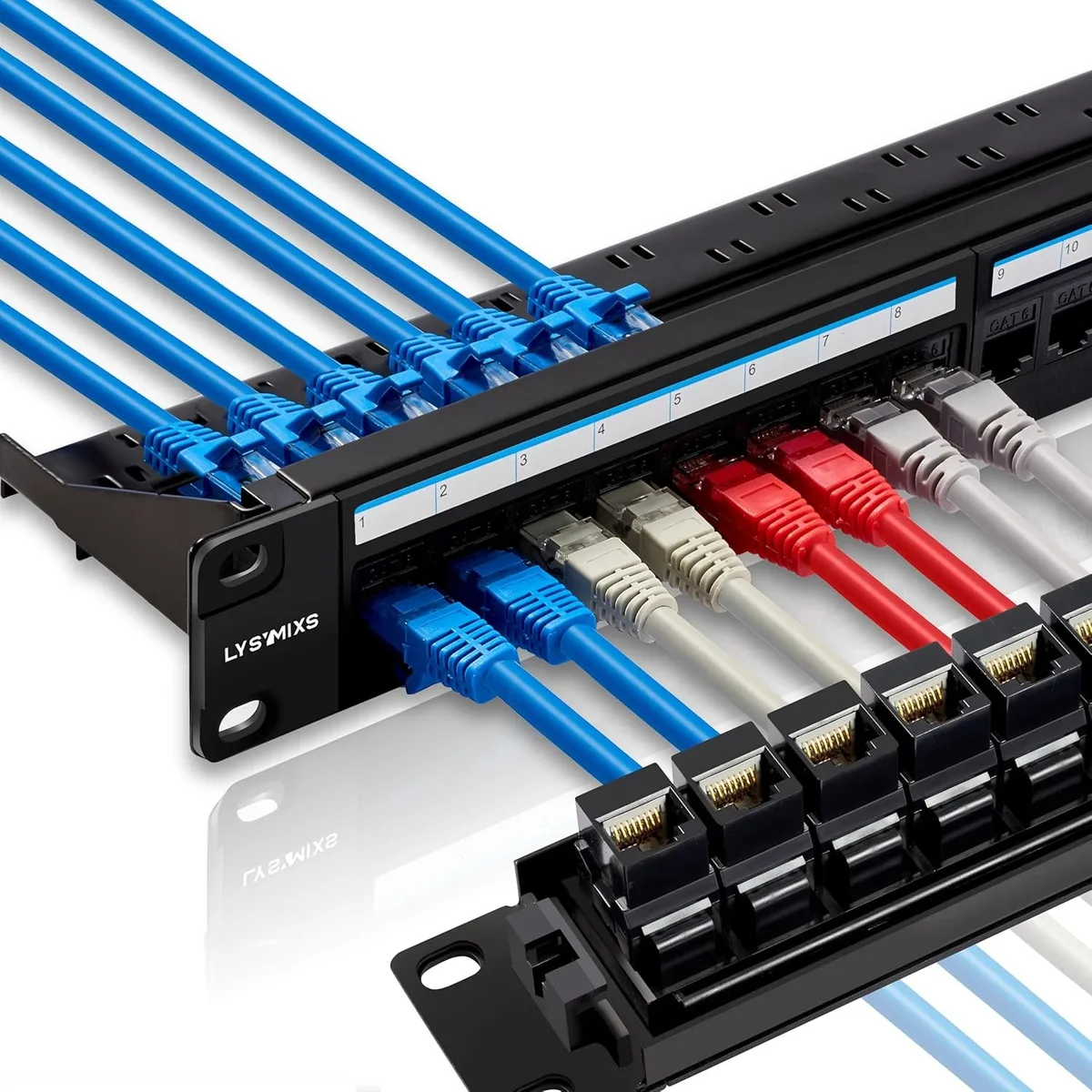 TAURKENAM TAURKENAM 24-Port Cat6 Feed-Through Patch Panel 19 Inch with Back Bar — product photo